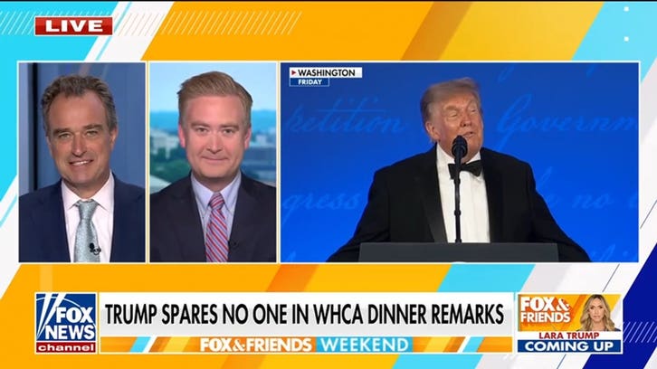 Trump returns to WCHA stage, cracks joke about Peter Doocy
