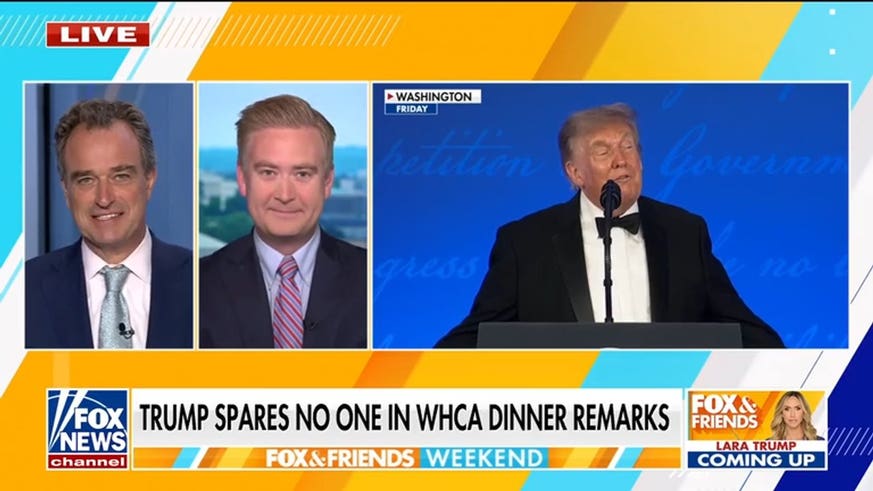 Trump returns to WCHA stage, cracks joke about Peter Doocy