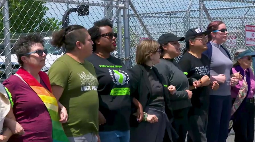 Clergy protest outside Delaney Hall in Newark, New Jersey