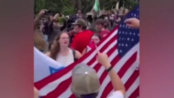 Counter-protesters at LSU chant 'USA' while waving American Flag