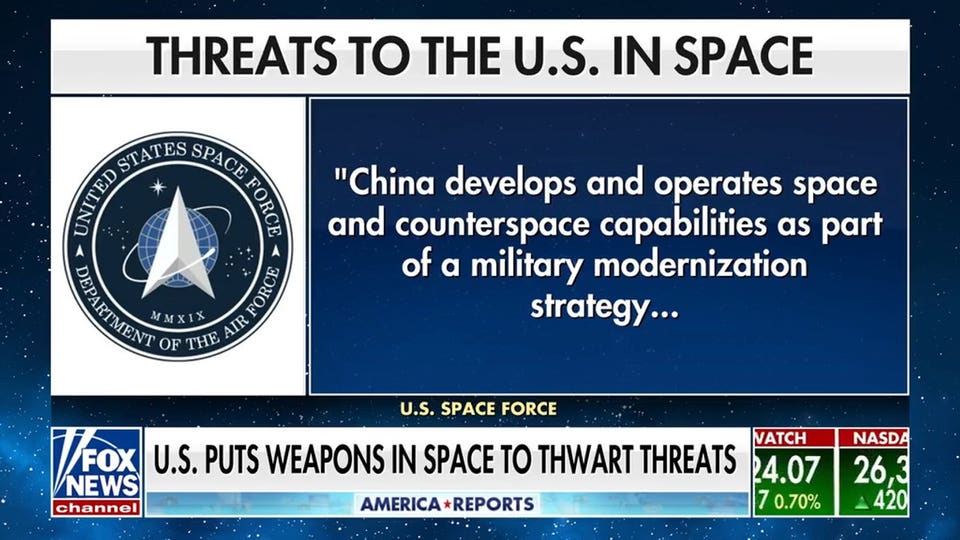 US confirms weapons in space to combat threats