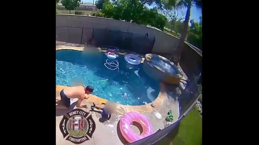 California firefighter saves son from drowning in pool: video