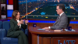 Kamala Harris decries 'broken' system as Colbert wonders if she's quitting politics
