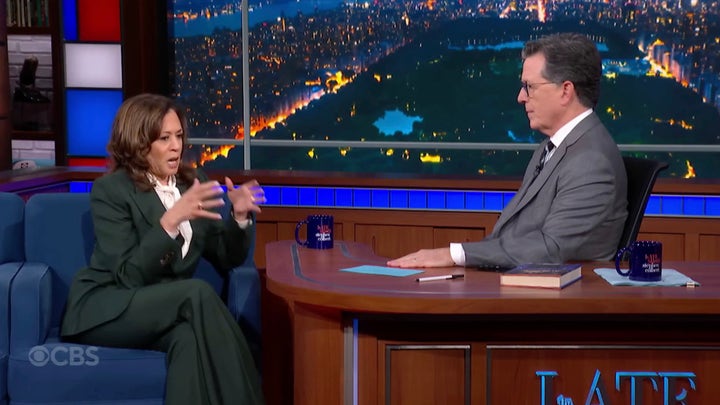 Kamala Harris decries 'broken' system as Colbert wonders if she's quitting politics