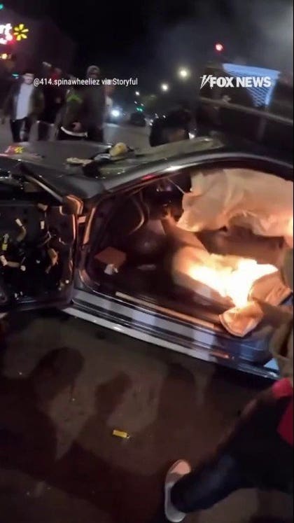WATCH: Car catches fire, EXPLODES as mob takes over Chicago street