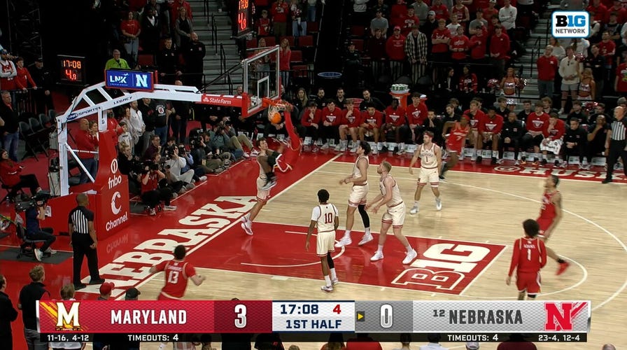 Maryland's Solomon Washington drives middle and finishes STRONG dunk vs. Nebraska