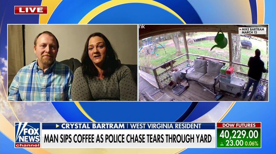 West Virginia family sips coffee as they watch police chase through yard