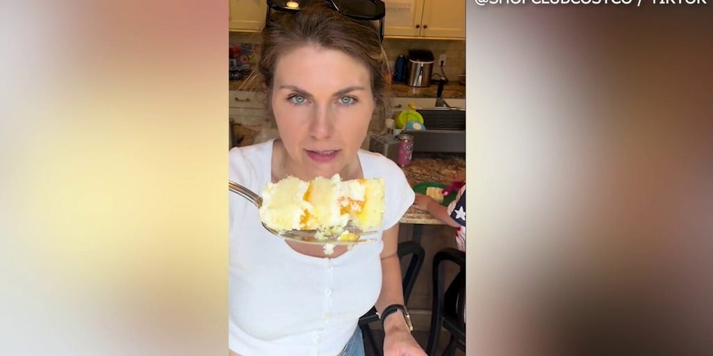 Mom reacts to Costco's new Peaches and Cream Bar Cake