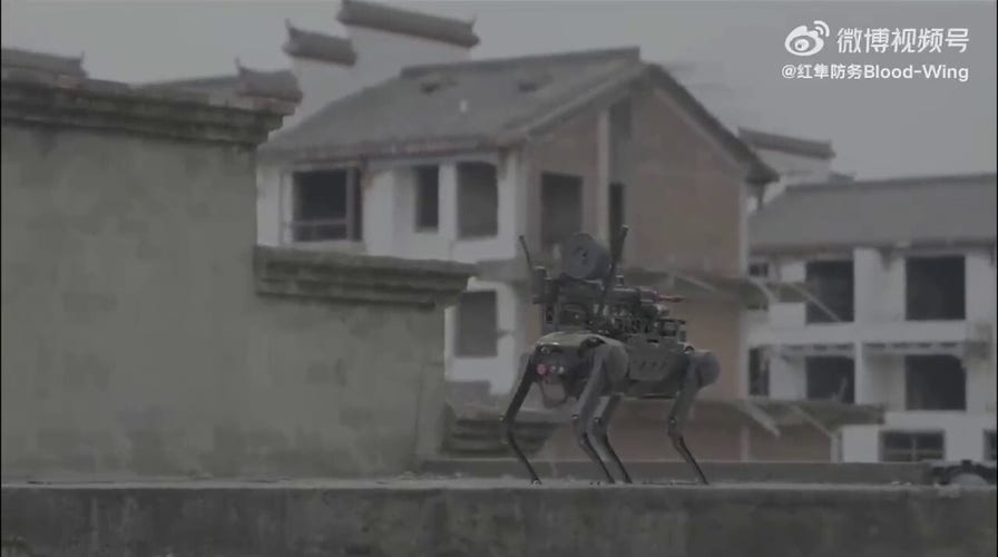 A Chinese defense contractor demonstrates a drone-flying, armed robodog. (Credit: Blood-Wing.)