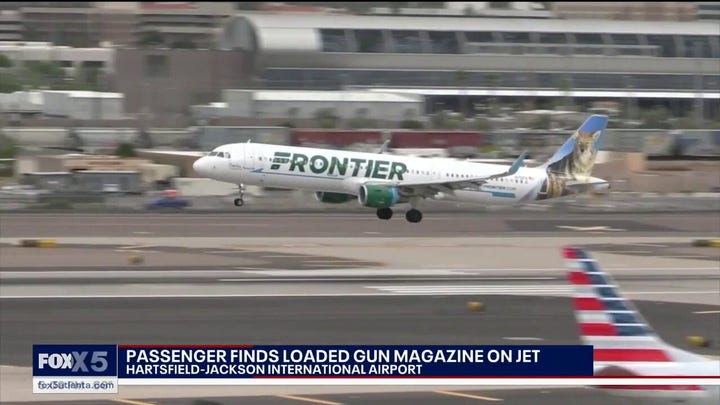 The FBI was called Sunday after a loaded gun magazine was found on a Frontier Airlines plane at Hartsfield-Jackson International Airport in Atlanta.
