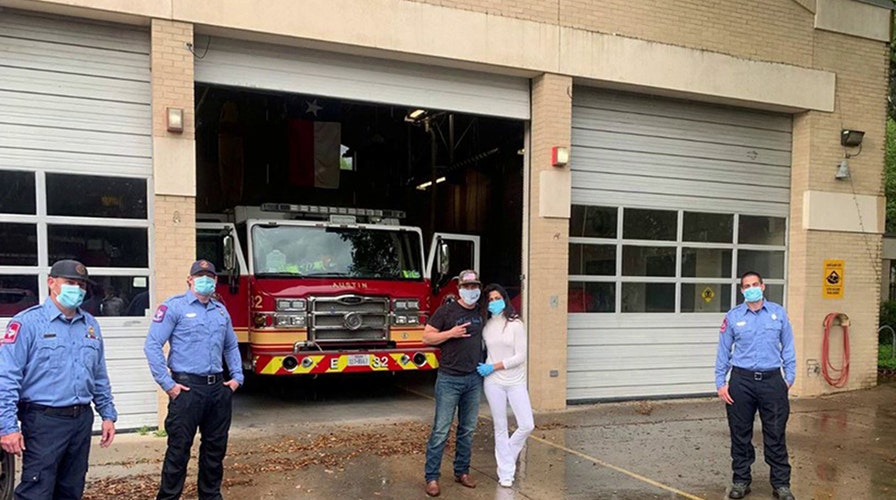 Matthew McConaughey and wife Camilla deliver face masks to first responders in Austin, Texas
