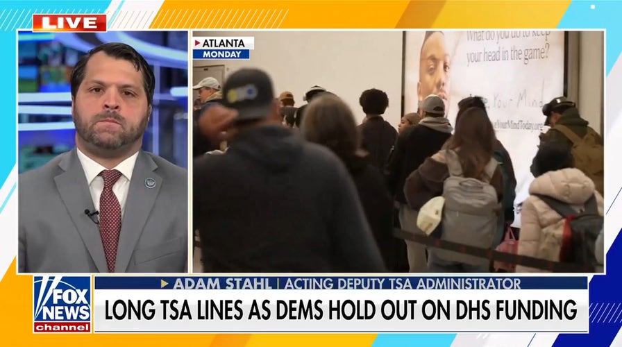 TSA officers look   fiscal  hardship, agelong  airdrome  lines amid DHS shutdown