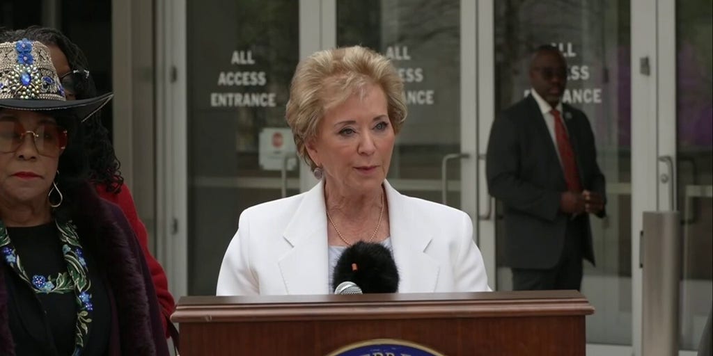 Trump Education Secretary McMahon drops into House Democrats press conference