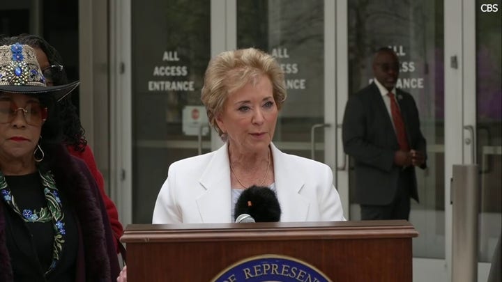Trump Education Secretary McMahon drops into House Democrats press conference