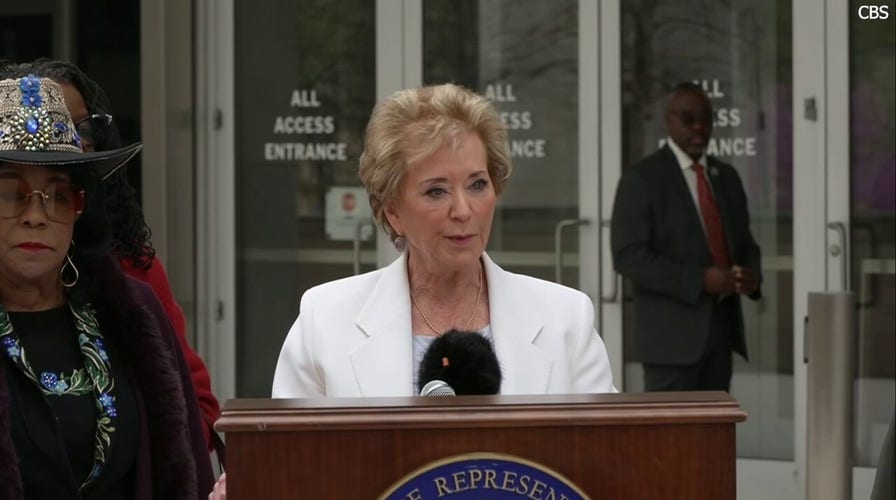 Trump Education Secretary McMahon drops into House Democrats press conference