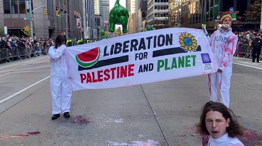 Pro-Palestinian protesters disrupt Macy's Thanksgiving Day Parade 