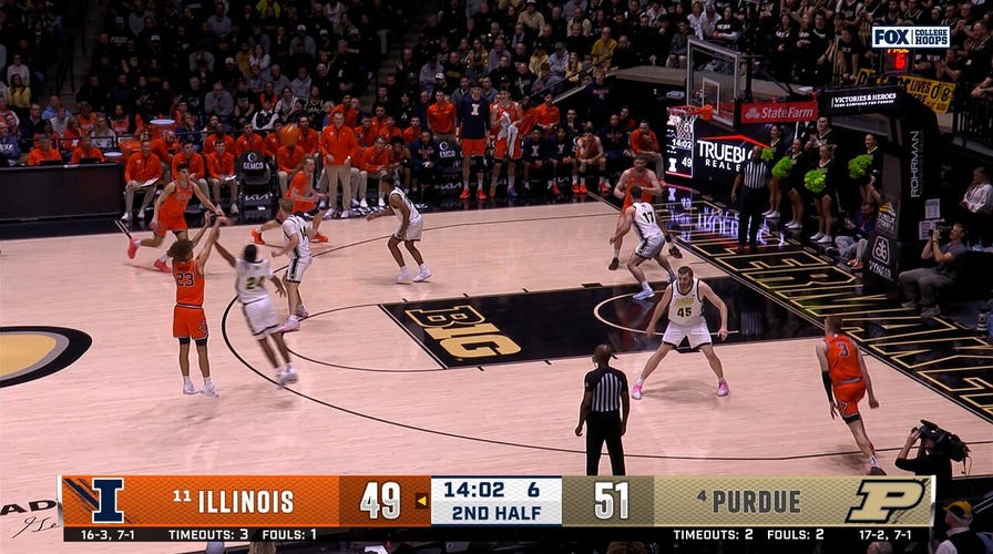 Illinois' Keaton Wagler buries heavy  3  and draws foul for four-point play   vs. Purdue