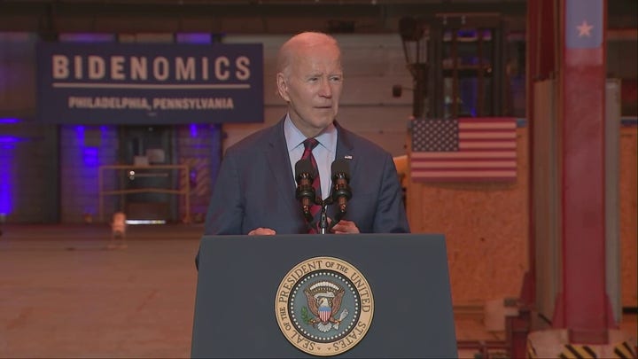 Biden stumbles over his words in Philadelphia Bidenomics speech