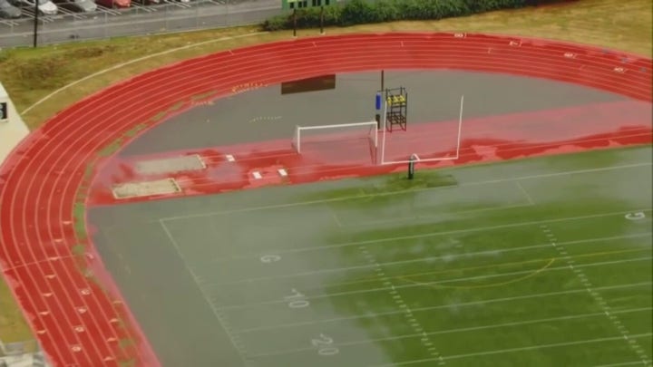 California football field flooded during Tropical Storm Hilary 