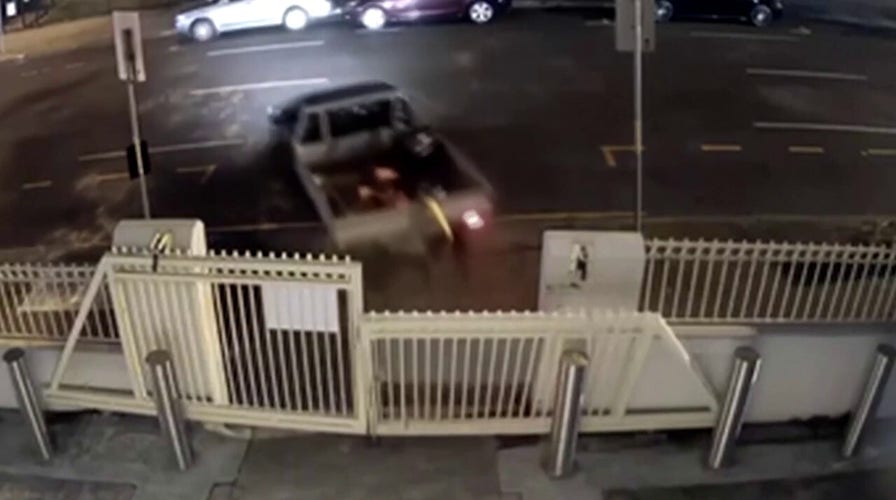 Video shows infinitesimal   motortruck  slams into gates of Australian synagogue