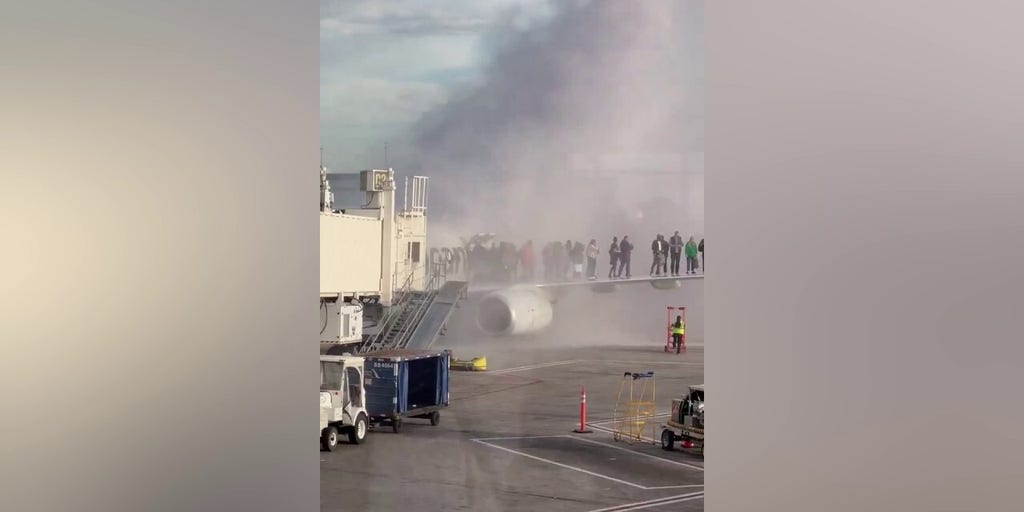 American Airlines plane catches fire at Denver International Airport