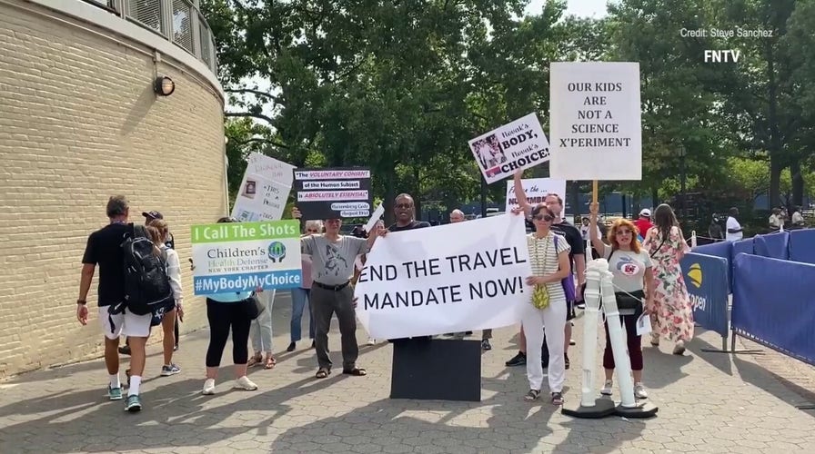Protesters gather outside US Open to call for an end to vaccine travel mandates