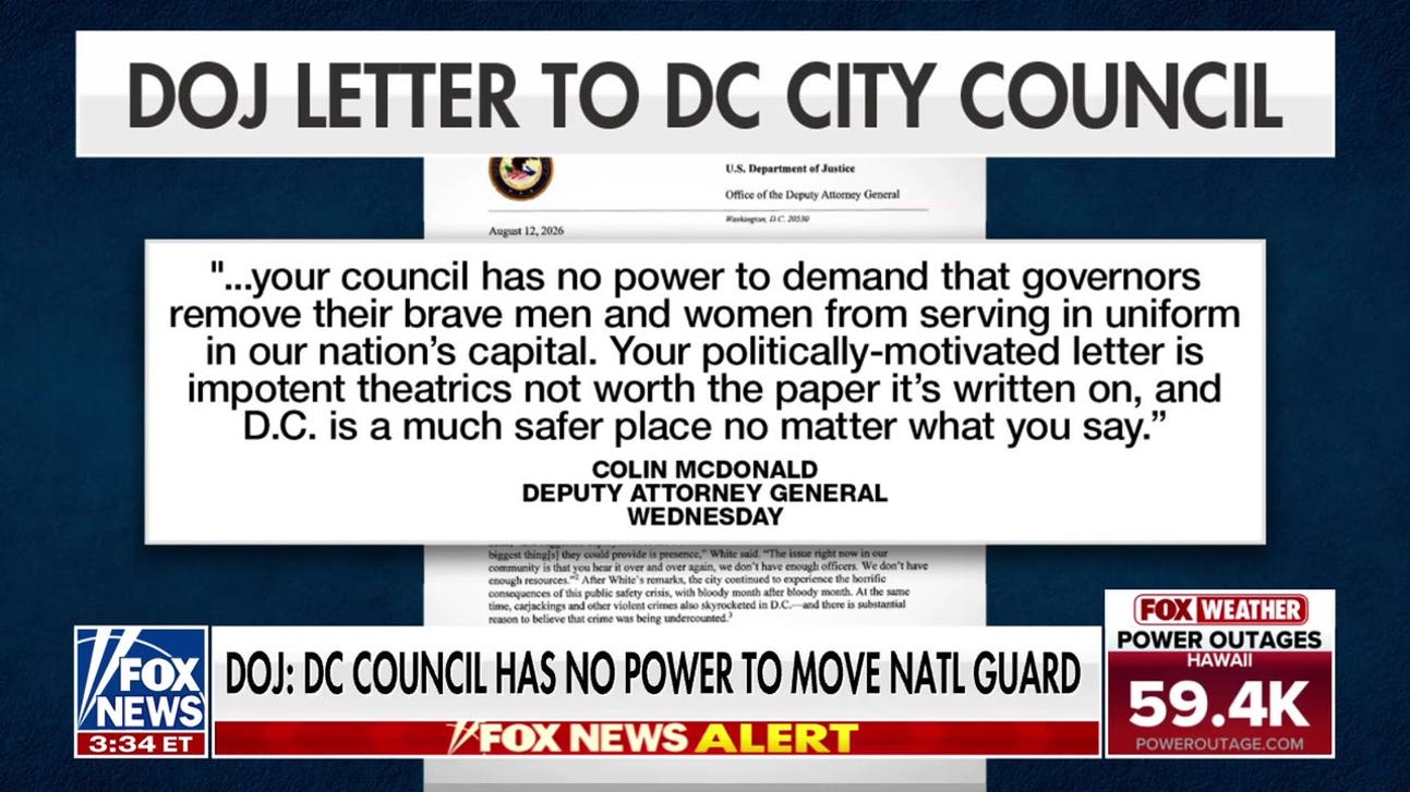 DOJ says DC City Council has no power to move National Guard