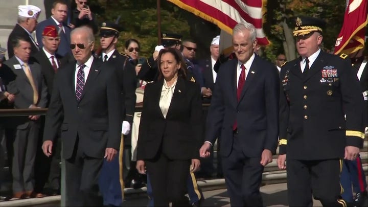 Biden, Harris make first public appearance together after election at Veterans Day ceremony