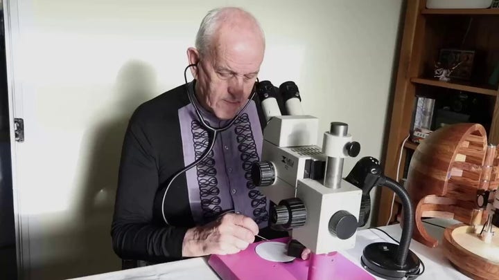 Man makes tiny Nativity scene on speck of gold