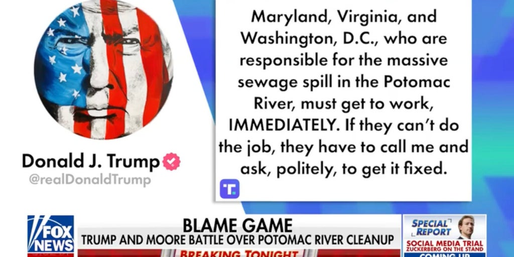 Blame game: Trump and Maryland governor battle over Potomac River cleanup