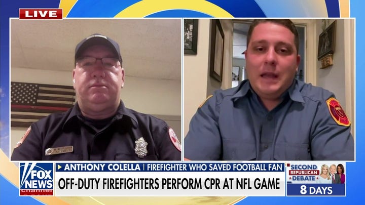 Off-duty firefighters perform CPR to save fan's life at NFL game
