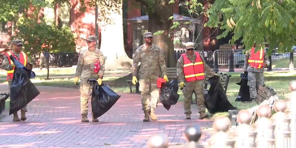 National Guardsmen deployed to Washington, D.C. clear trash near White House