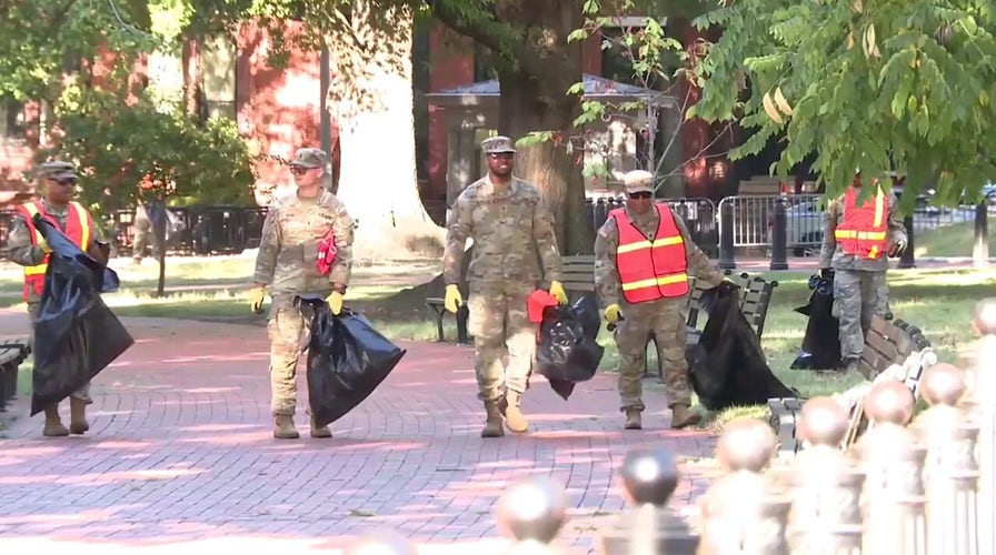 National Guardsmen deployed to Washington, D.C. clear trash near White House