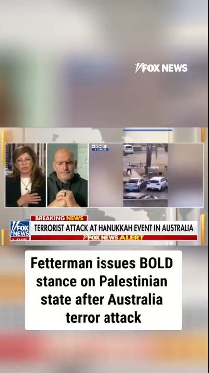Fetterman issues BOLD stance on Palestinian state after Australia terror attack