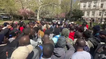 Throngs of African migrants gather outside NYC's City Hall