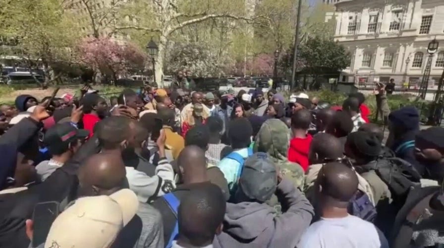 Throngs of African migrants gather outside NYC's City Hall