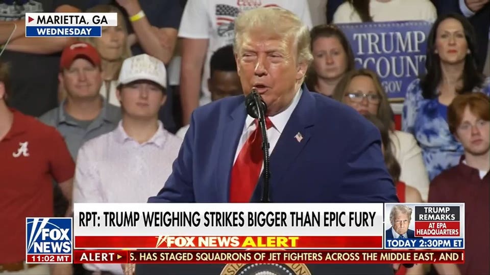 Trump reportedly considering attacks bigger than Epic Fury