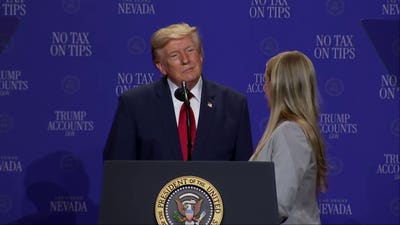 Trump runs after escaped toddler, says he doesn't want him to be 'Biden and fall off the stage'