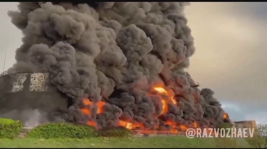 Huge oil reservoir fire in Crimea after drone attack