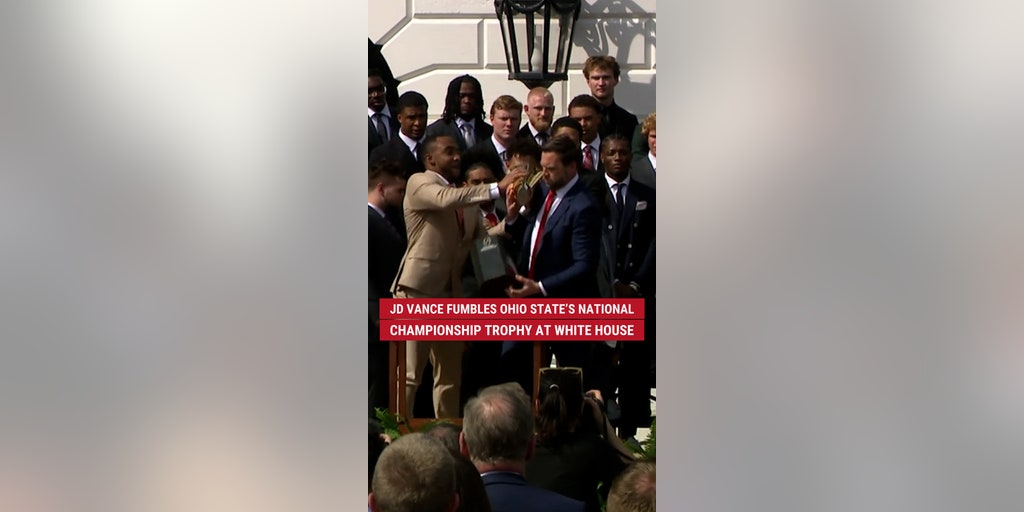 VP JD Vance fumbles Ohio State's national championship trophy at White House