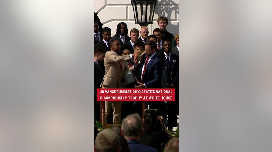 VP JD Vance fumbles Ohio State's national championship trophy at White House