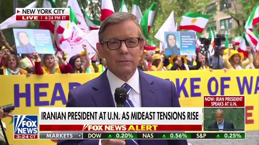 Protesters rally against Iranian president outside of the United Nations
