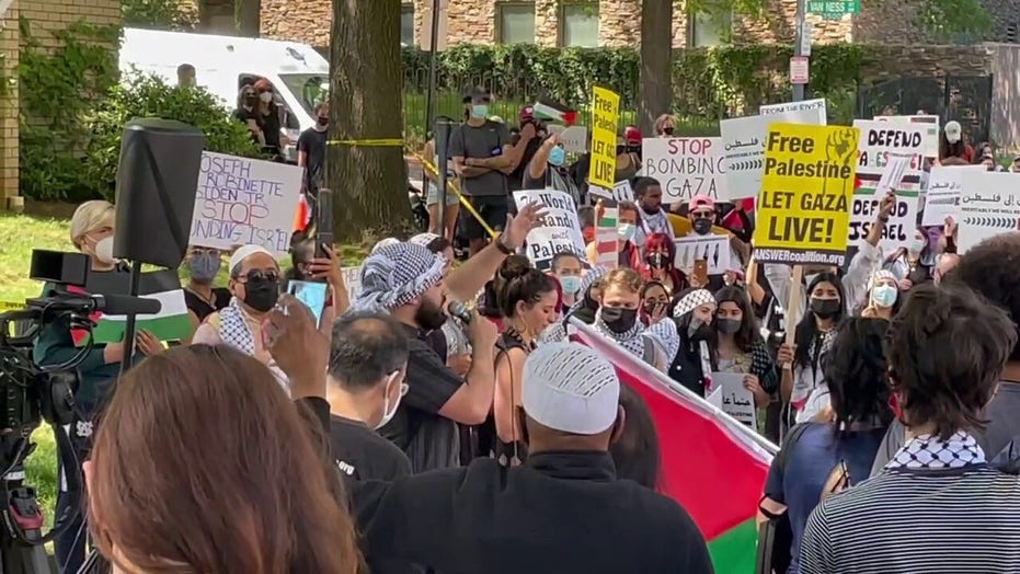 Anti-Israel protest erupts at Israeli embassy in DC