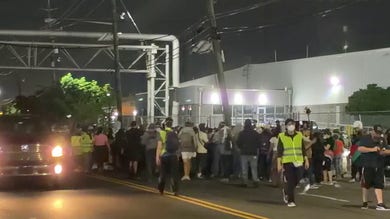 Anti-ICE agitators spill into roadway outside Delaney Hall detention center in Newark