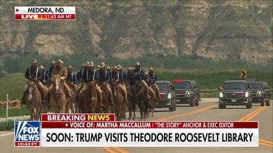 Trump escorted by Rough Riders during Medora visit