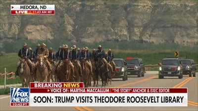 Trump escorted by Rough Riders during Medora visit