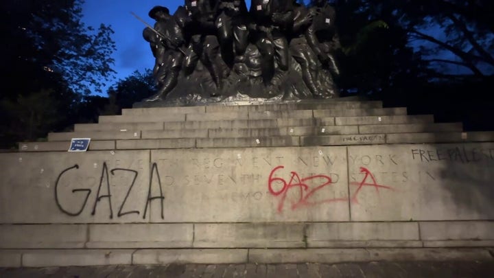 World War I memorial vandalized by pro-Palestine protester.
