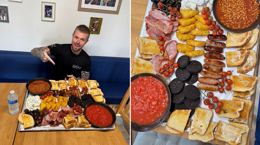 Man attempts to eat 9,000-calorie breakfast but admits defeat: 'It's too big'