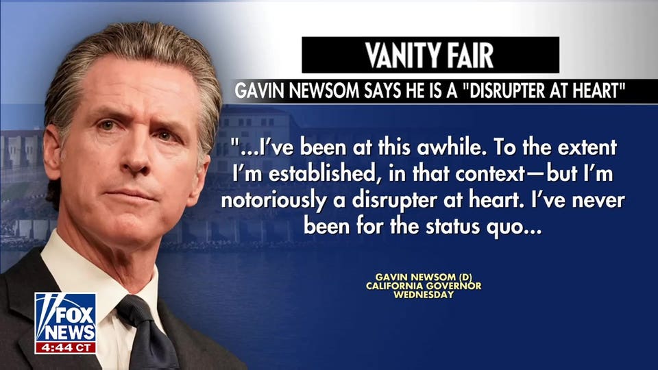 Gavin Newsom paints himself as a 'disrupter' ahead of 2028