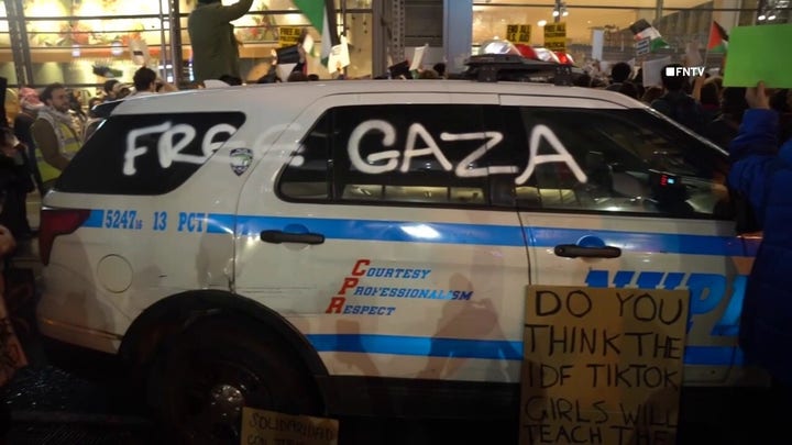 Pro-Palestinian rioters spray paint 'free Gaza' on NYPD cruiser